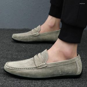 Casual Shoes Loafers Men Fashion Trend Street Peas Suede Flat Comfortable Youth For Spring Autumn Men's Size 45