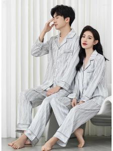 Home Clothing Wear Men's And Women's Same Striped Long-Sleeve Suit Non-Wrinkle Lapel Exquisite CoupleStyle Outside Four Seasons Universal