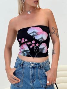 Serbatoi femminili Sunloudy Y2K Top Top for Women Flower Graphic Strapless Crop Tops senza maniche Bandeau Beachwear