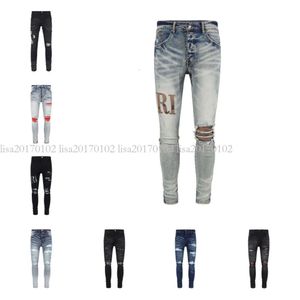 Jeans de gira de gira jeans European jeans jeans bordados de bordados rasgados para a marca de tendência vintage calça massinha flan skinny moda 29-40