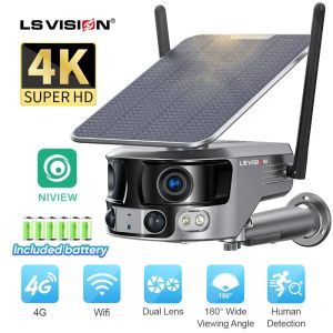 Kamery LS Vision 4K 180 ° Ultra szeroki Widok Kąt 4G Solar Security Camera Outdoor Wi -Fi 4X Zoom Dual obiekcja PIR Wykrywanie przez ludzi Kamera CCTV