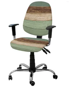 Coperture per sedie a venatura in legno Retro Green Elastico Polvera del computer Copertura Stretch Office Rimovibile Slitta Slipata