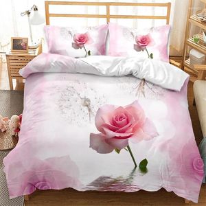 Conjuntos de roupas de cama Rose Floral Duvet Capa Microfiber Quilt Flores românticas Definir rei para adolescentes Casal Decoração de Casamento do Dia dos Namorados