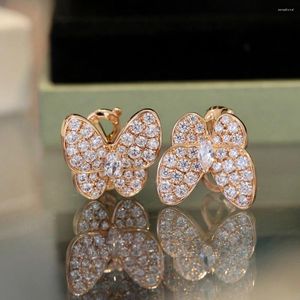 Dangle Earrings V Gold Crystal Butterfly Clap Pink Women's Designer Jewelry Quality Better Than 925 Sterlig Silver