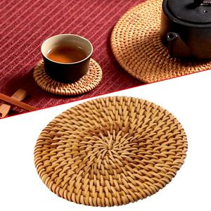 Table Mats 1PCS 10CM Placemats Round Handmade Insulation Kitchen Rattan Coasters Hand-woven Placemat Nordic Japanese Potholder