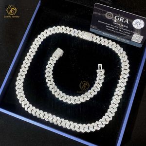 Chain 2rows 925 Solid Silver Moissanite Diamond 18k gold plated 12mm Cuban link chain Hip Hop Necklace