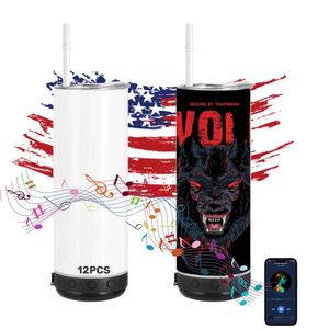 New Arrival Small Orders Black 20oz Stainless Steel Straight Wireless Music Smart Tumbler with Speaker Sublimation Blanks