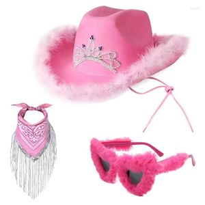 Basker cowgirl kostym uppsättning för ungkarloretter fest cowboy hattar fransade bandanas kvinnor brudduschrosa nattklubb kostym