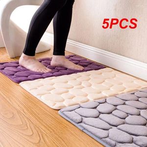 Carpets 5PCS Cobblestone Embossed Bathroom Bath Mat Non-slip In Wash Basin Bathtub Side Floor Rug Shower Room Doormat Memory