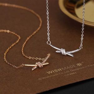 Designer Brand New Gu Ailing Same Style Cross Knot Diamond Pendant Necklace with Light Luxury Design for Women Non fading Collar Chain