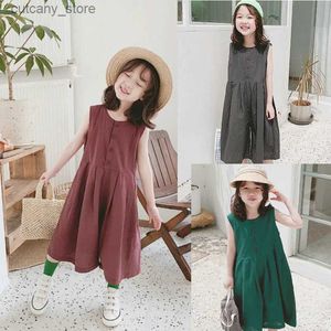 Hose Sommer Neue Mädchen Kleidhosen Japanische und koreanische Steine dunkle Farbe singende Breite G Hosen Overall Childrens Clothing L46