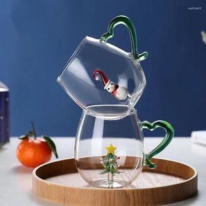 Weingläser kreativer Blume Tee Tasse mit Herzgriff Weihnachtsbaum Elchdekoration Hoch Borosilikat Glas Kaffeetasse Geschenk Geschenk