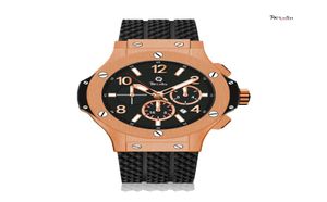 Men039s Mechanical Watch NX BIG Rose Gold Stainless Steel Case Rubber Strap BANG Black Cross Dial Six Hands Multifunction Calen8547084