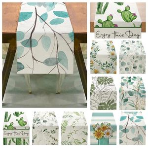 Panno da tavolo foglie estive stampare fresco serra verde lino decorazione