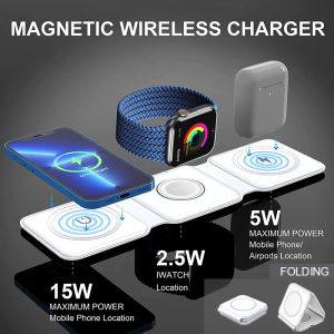 Chargers 15W Magnetic Wireless Ladegerät 3 in 1 tragbare faltbare Fast -Lade -Dock für iPhone 14Promax 13 12 Apple Airpods Pro iWatch 7 6