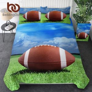 Bettwäsche Sets Bedingoutlet Football Polyester Sportdecker Cover Rugby Bettwäsche grünes Gras Bett Blau Himmel Haus Textilien