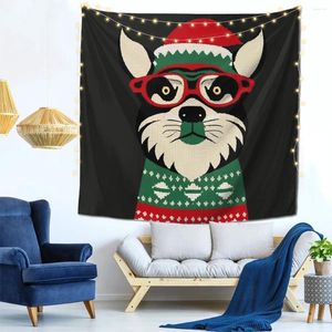 Tapestries Dog In Santa's Hat Wall Decor Tapestry Indoor Bedroom Perfect Gift Polyester Multi Style