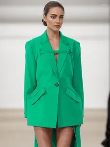 Ternos femininos Blazer de bolso de retalhos sólidos para mulheres entalhadas em colarinho de túnica longa de túnica de túnica blazers casuais femininos