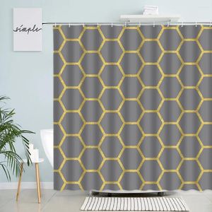 Cortinas de chuveiro linha de ouro geométrica definição de cortinas criativa banheira cinza decoração de banheiro home de tecido de poliéster moderno com ganchos