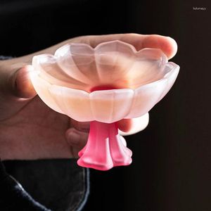 Cups Saucers 2Pc/Set Chinese Style Creativity Glass Lotus Master Handmade Sample Tea Cup Maker High Foot Teaware Gifts