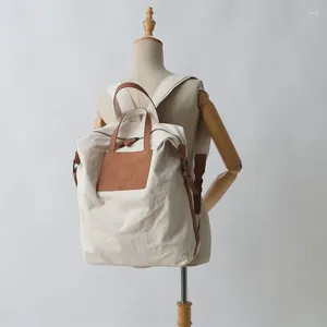 Backpack Japan Style Big Capacity Cotton Canvas Women Bag Casual High Quality Cowhide Portable School Bags Girl Travel Rucksack