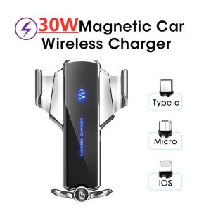 Chargers 30W Caricatore wireless Caricatore magnetico Monte automatico Montano del telefono per iPhone Samsung Xiaomi Induzione a infrarossi Qi Carica rapida