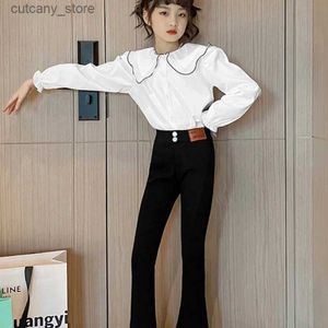 Trousers Girls Pants Long Trousers Cotton 2024 Black Spring Autumn Teenagers Babys Kids Pants OutdoorTeenagers Childrens Clothing L46