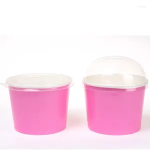 Disposable Cups Straws 50 Sets Net Red Pink Ice Cream Cup Thick 16oz 500ml Paper Packaging Fruit Salad Bowl Party Dessert With Lid