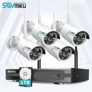 System Sovmiku 8 CH 3MP Wireless Security Camera System with 1TB Hard Drive with OneWay Audio Night Vision WiFi Security Surveillance