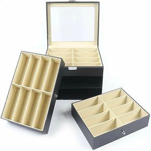 24 Piece Large Eyeglass Sunglasses Three Level Glasses Display Case with Drawer Storage Box 240327