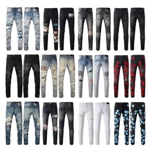 Amari Jeans Fashion Amirir Jeans for Mens Designer Black Jeans Blanced Pants Cultivation Televable Breatable Purple Purple Sealed Jeans Men Pants 66