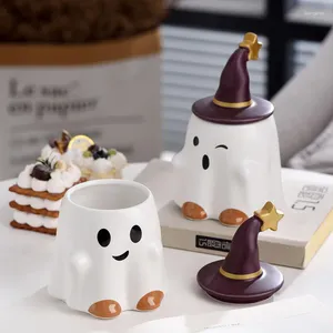 Muggar keramiska kaffemugg med lock söt tecknad älva kreativ halloween spöke frukost mjölk barns semester gåva