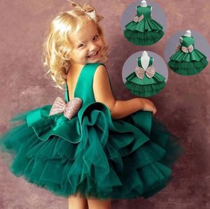 2024 Kinderkleid Girl's Kleid Gaze Kuchen Pompadour Kleid kleine Kinder Bogenprinzessin Kleider