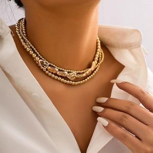 Pendanthalsband Vintage Gold-Plate Multilayer CCB Ball Chain Necklace For Women Fashion Woman Statement Punk Short Choker Steampunk