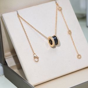 High version spring ceramic necklace with 18K rose gold inlaid diamond for women, fashionable and luxurious ceramic pendant, collarbone chain for women