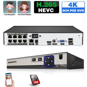 Kaydedici CCTV NVR kaydedici 8 kanal 4K H.265 POE NVR Yüz Tanıma 8MP POE Ağ Gözetim Video Kaydedici 8CH XMEYE NVR 4CH 5MP