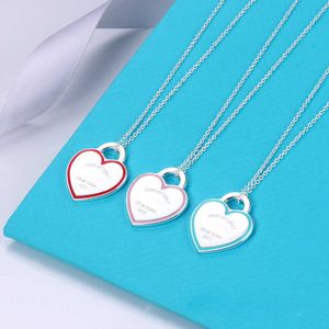 Designermärke TIFFAYS Simple Love Emamel Blue Red Pink Peach Heart Necklace Female Ins Heart Pendant Clavicle Chain Chain