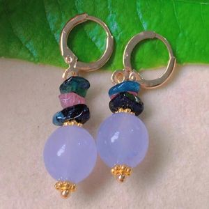 Dangle Earrings Natural Lilac Chalcedony Beads Tourmaline Gold Beaded Chandelier Children Minimalist Office Ear Cuff Clip-on