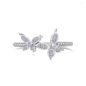 Cluster Rings S925 Silver Ring Women's Light Luxury Zircon Set Personalized Butterfly Design Versatile And High End Jewelry