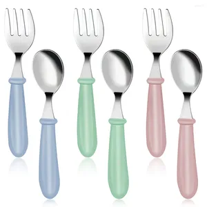 Dinnerware Sets 6 Pcs Toddler Utensils Kit Stainless Steel Baby Forks And Spoons Cutlery Set Infant Feeding Spoon Fork