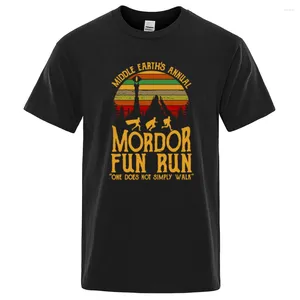 Herr t shirts middle earths årliga mordor roliga run tryck skjortor män kvinnor tshirts sommar bomullstoppar lösa gata hip hop t-shirts