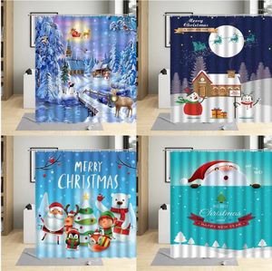 Shower Curtains Christmas Curtain Cute Santa Claus Snow Scenery Wooden House Tree Elk Holiday Decoration Bathroom Polyester Sets