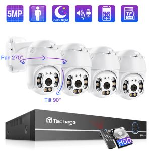 Sistem Techage 5MP 8CH POE CCTV Güvenlik NVR Kamera Sistemi Akıllı AI İnsan Algılama İki Yolcu Sesli Açık Video Gözetleme Kamera Kiti