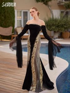 Party Dresses Glamorous Black Caftan Evening Luxury Kaftan Sequins Mermaid Dress Vintage Plus Size Gown Vestidos de Gala