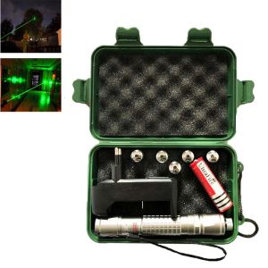 Pekare Green Laser Pointer Hight kraftfull10000 M 5MW LAZER PEN 5st Cap Burning Match med Lasers Sight +Charger +18650 Batteri