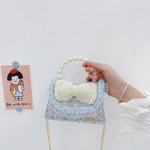 2024 Shopping Bags Children's Bag Bow Accessories Pearl Handbag Korean Version Mini Chain Change Shoulder Crossbody