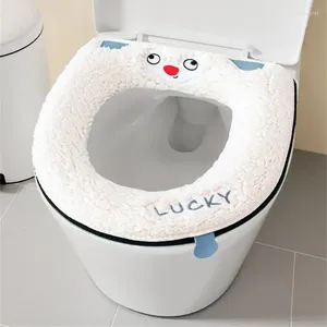 Toilet Seat Covers Thick And Soft Mat Not Easy To Break Fluffy Plush Cover Handle Design Insulate From The Cold