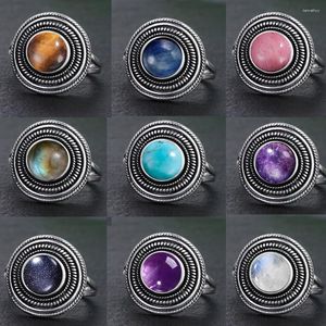 Cluster Rings 925 Sterling Silver Ring Natural Stone Oval 8mm Amethyst Labradorite Moonstone Retro Engagement Wedding Party Gift for Women