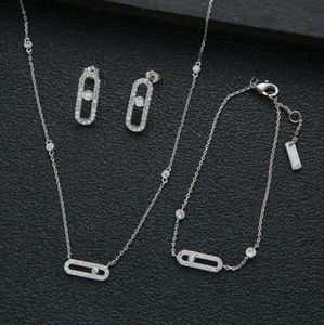 Fransk geometri som rör sig klassique Single Diamond Micro Inlays Diamonds Pendant Women Necklace Earrings Armband Smyckesuppsättning Kombination MSKHH002