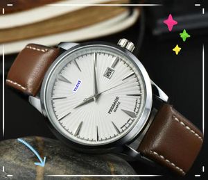 Mens Classic Three Stiches Design Uhren Stoppwatch Japan Quarz Bewegung Uhr Sapphire Glass Top Model Luxuslederband gut aussehende Armbanduhr Geschenke